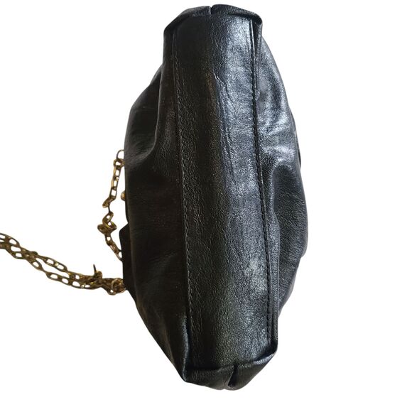 Vintage Nine West Black Leather Faux Diamond Kiss Lock Clutch Bag w/ Strap - Picture 9 of 12